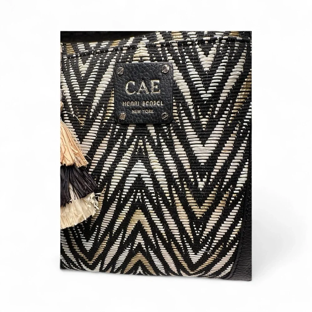 Henri Bendel Black and Tan Chevron Shoulder Tote Bag